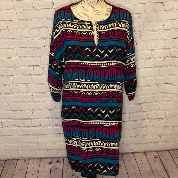 buttons Dresses & Skirts - Buttons geometric black blue magenta dress tunic